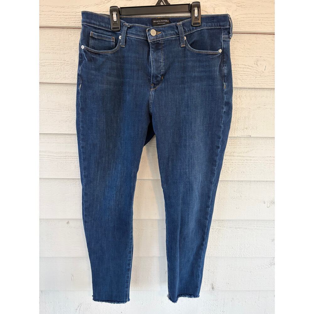 Banana Republic Mid Rise Skinny Jeans Dark Wash Raw Hem Women’s 31x27 - Picture 2 of 6